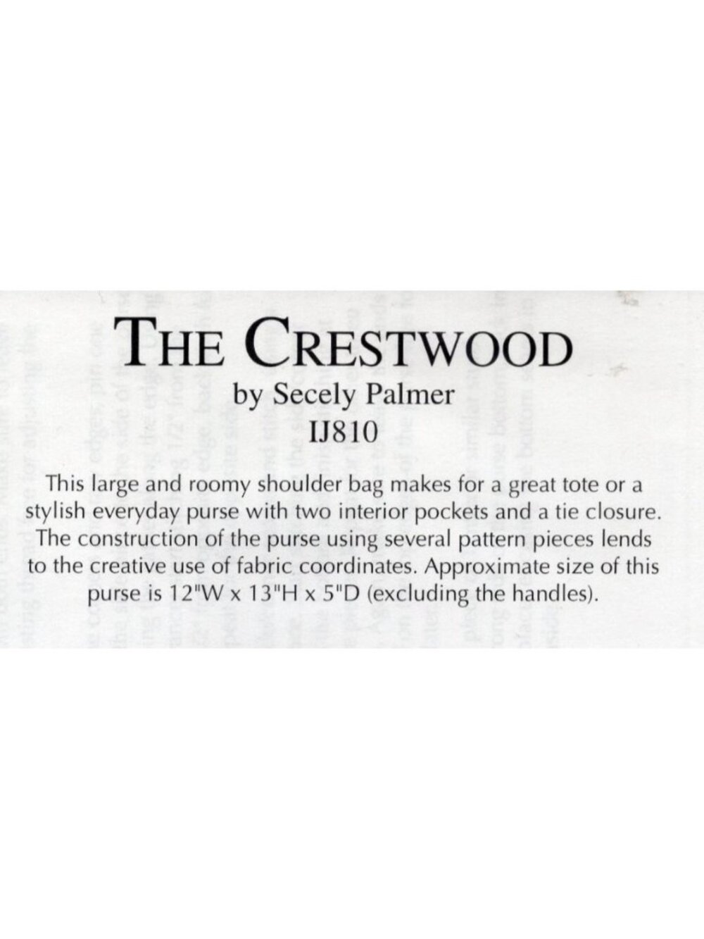 Tote Shoulder Bag Pattern The Crestwood Indygo Junction IJ810 Secely Palmer - Picture 4 of 6